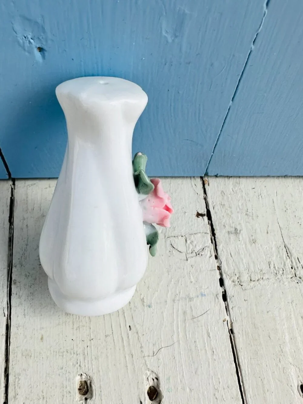 Vintage Salt and Pepper Shakers White with Pink Roses Cottagecore Dining Floral